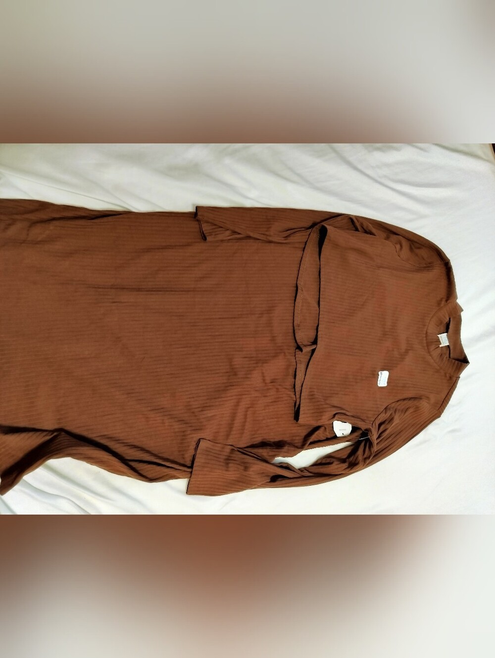 Long Sleeve Ribbed Brown Women's Dress
